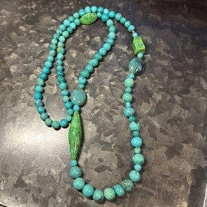 JAY KING DTR Sterling Silver PolishedTurquoise Stone Cabochon Long Bead Necklace